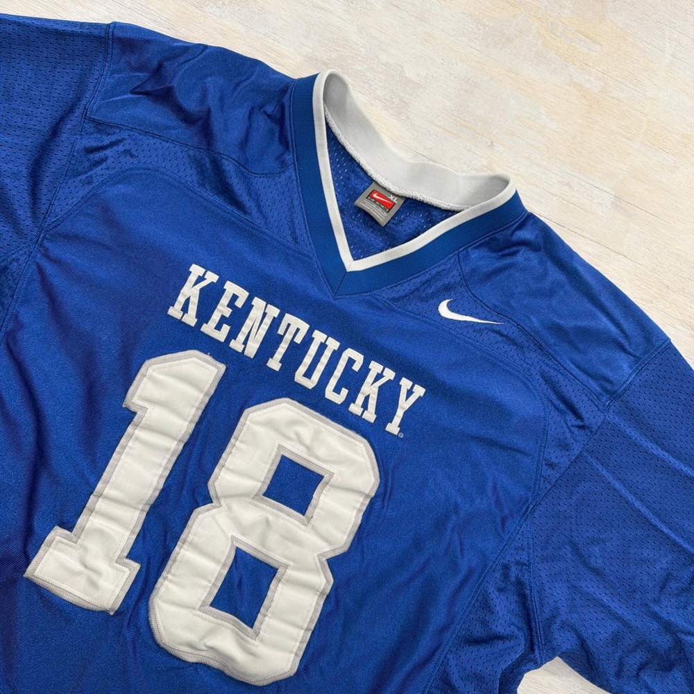 VTG Nike Team Football Jersey Kentucky Wildcats XL Stitched #18 Blue Mens